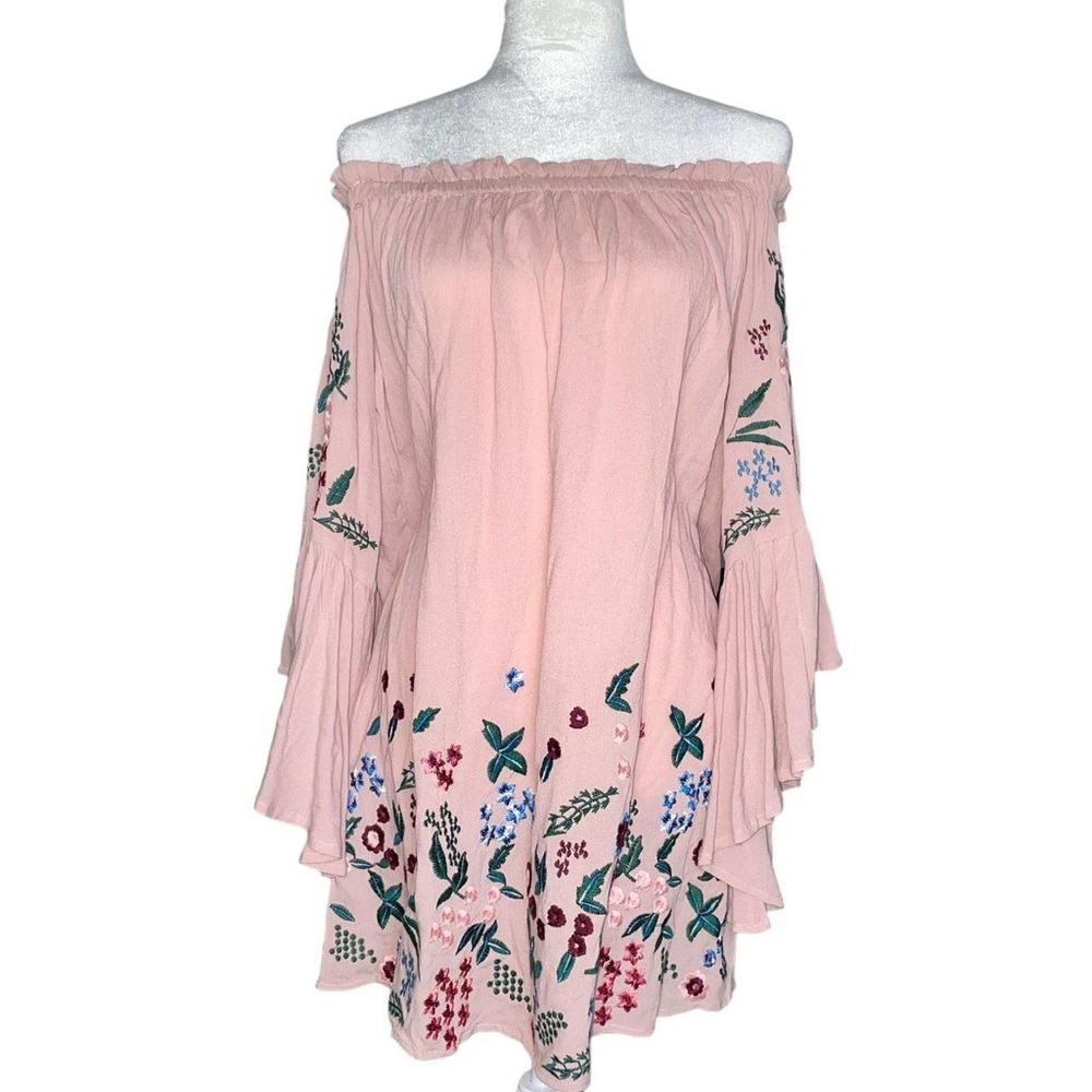 Altar’d State off the shoulder blush pink embroidered dress
